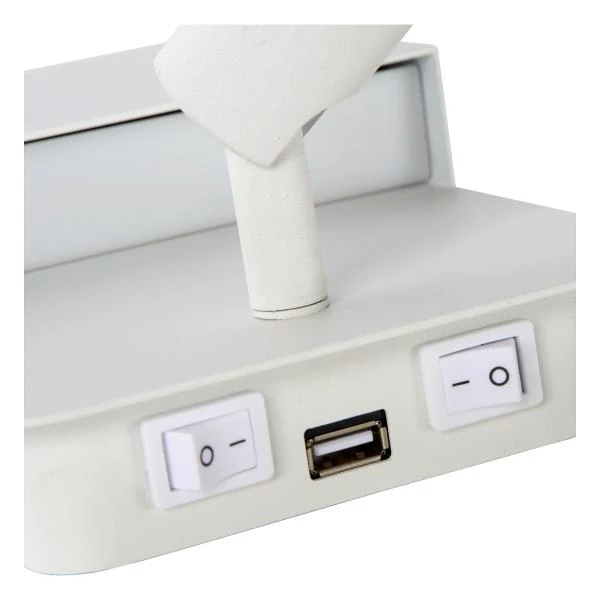 Lucide BOXER - Bedside lamp / Wall light - LED - 3000K - With USB charging point - White - detail 3